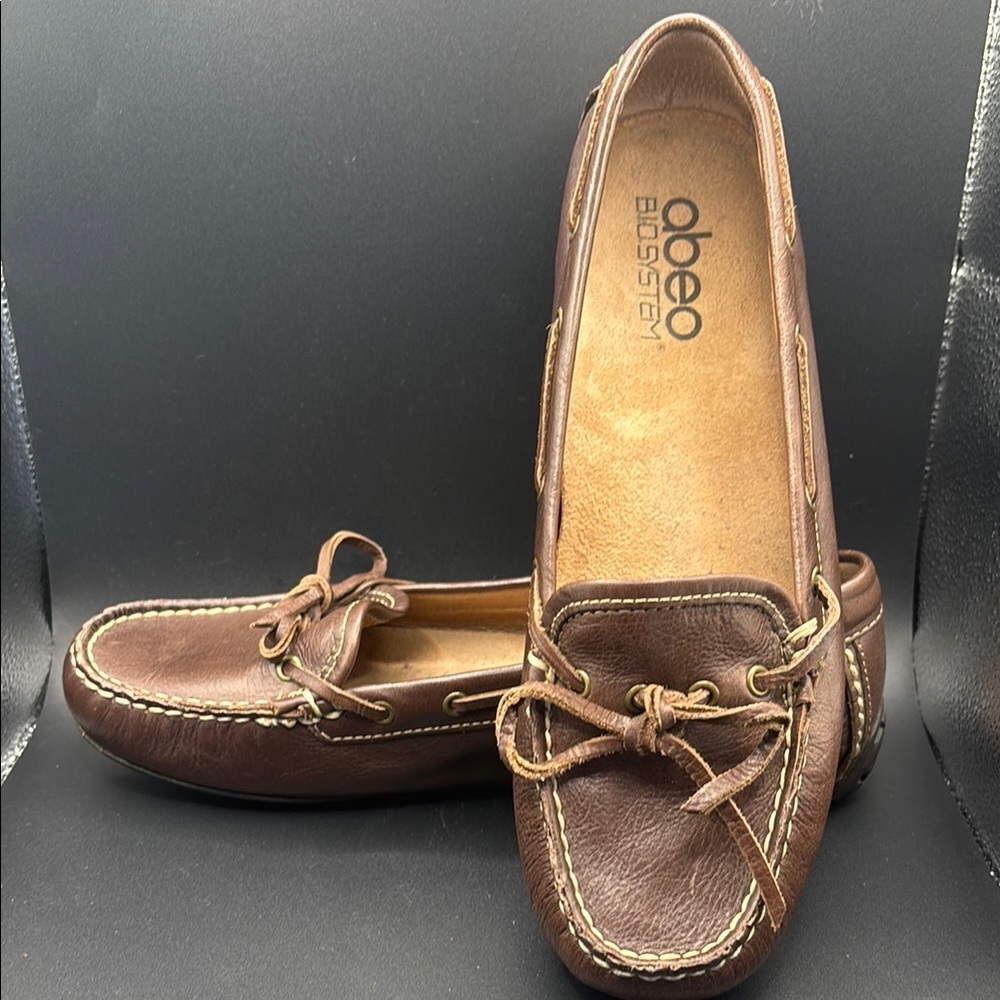 Abeo Brown Moccasin Shoes with Leather Stitching